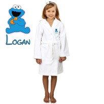 Blue Bear Cartoon Design & Custom Name Embroidery on Kids Hooded Bathrobe